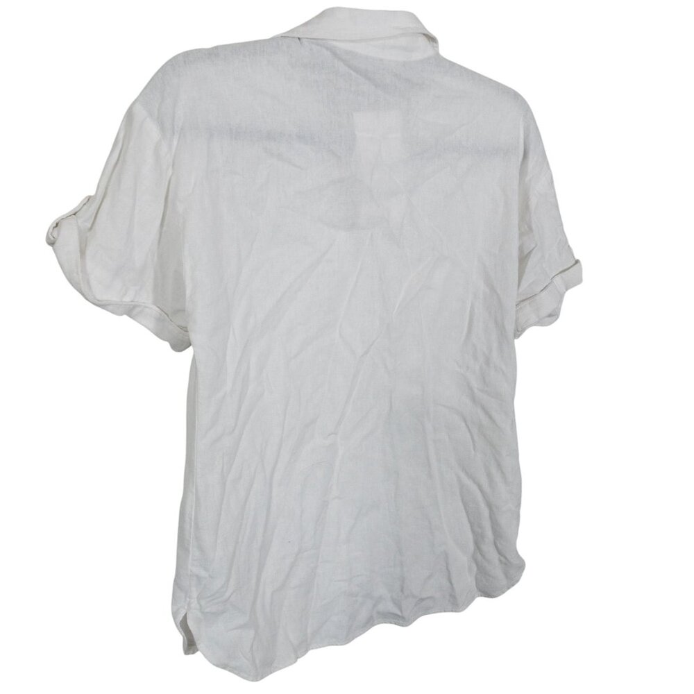 Zara White Button Down Short Sleeve Top SZ S Gold Buttons Front Pockets - Picture 5 of 11